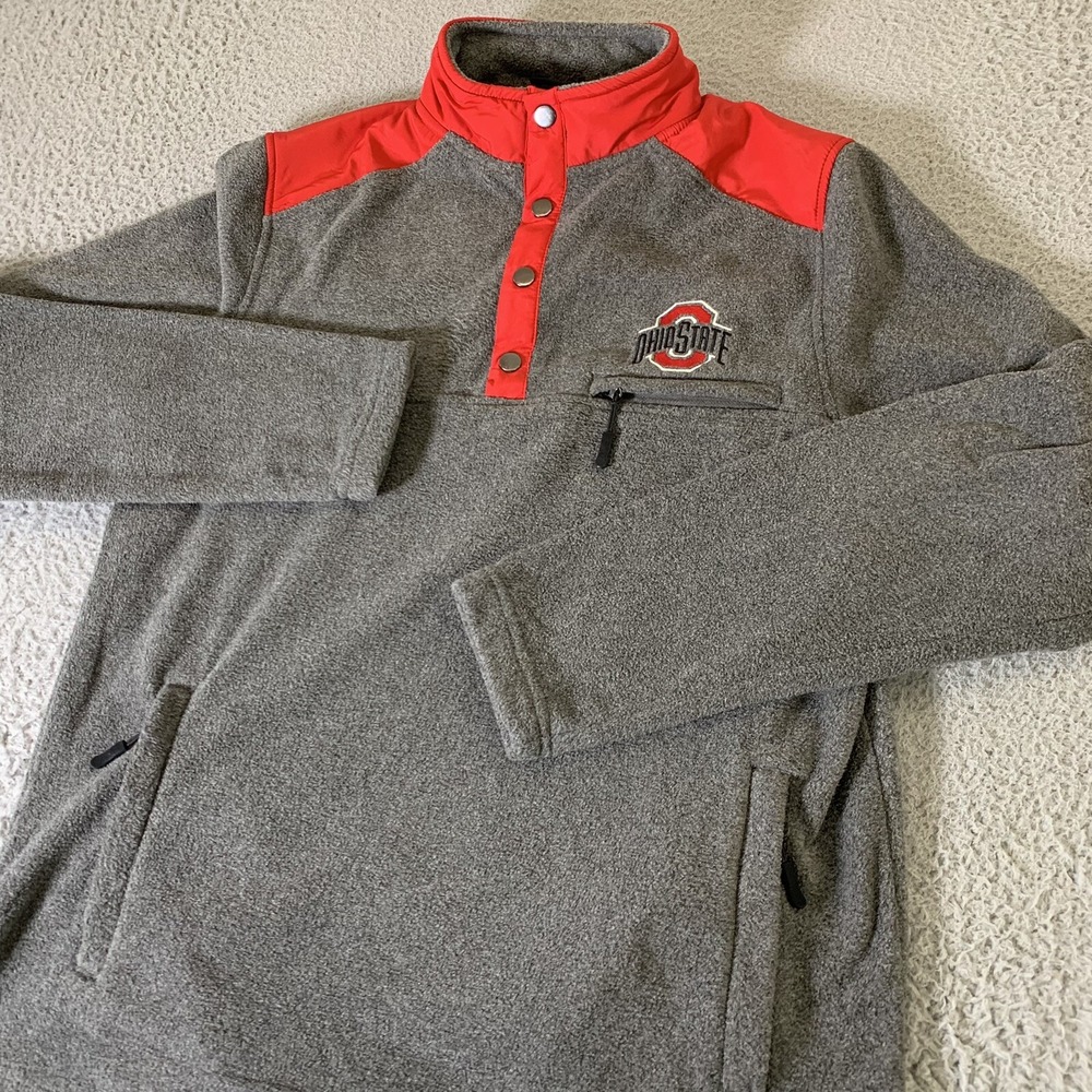 Ohio State Buckeyes Fleece Sweater Mens Medium Pockets Colosseum Gray Red NCAA